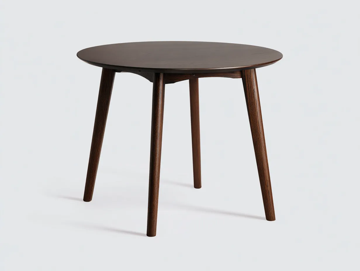 Esstisch rund 108x108x75 cm - Dunkelbraun - ausgestellte Holzbeine im Mid-Century-Stil für das Esszimmer-Zavoahouse