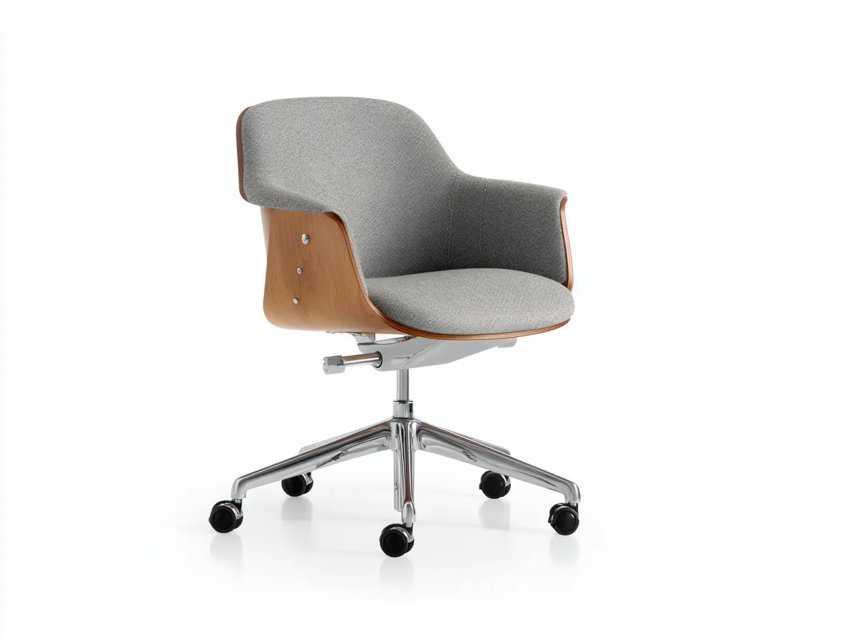 Bürostuhl mit Stoffpolster 70x68x88 cm - Grau und Naturholz und Silber - Drehstuhl mit Holzschale für das Büro-Zavoahouse