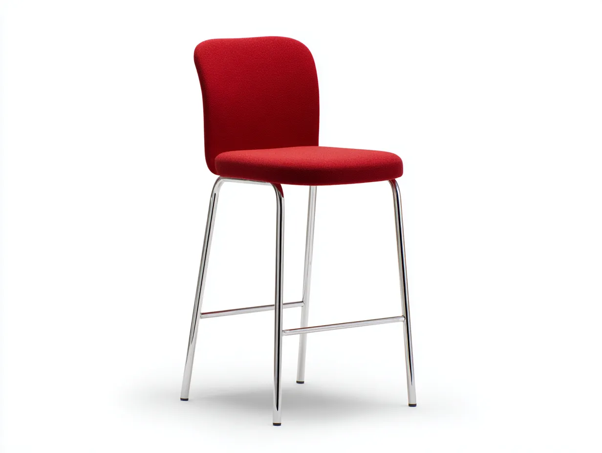 Barhocker mit Stoffpolster 45x50x101 cm - Rot und Chrom - hohe Rückenlehne mit Fußablage-Zavoahouse