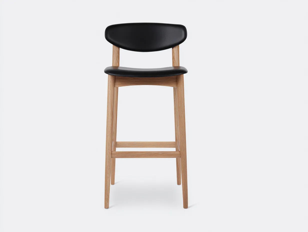 Barhocker mit schwarzer Polsterung 45x48x96 cm - Eichenoptik und Schwarz - separate Rückenlehne mit Fußablage-Zavoahouse