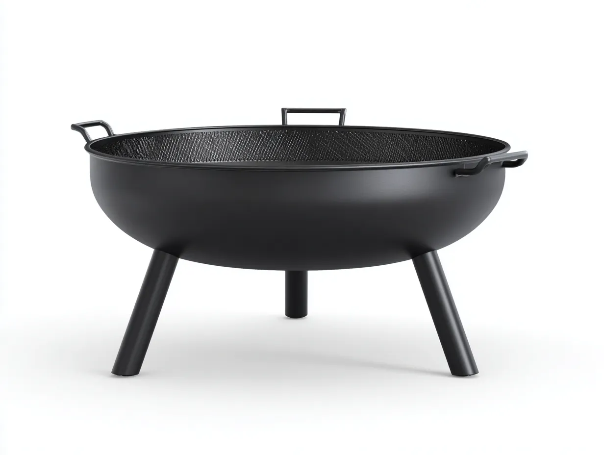 Feuerschale aus Stahl 78x78x43 cm - Schwarz - mit Funkenschutzgitter und drei Standfüßen für draußen-Zavoahouse