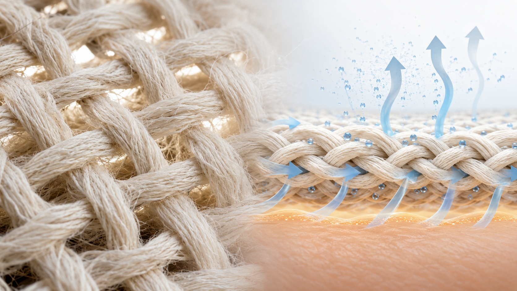 close-up of breathable natural-fiber fabric weave