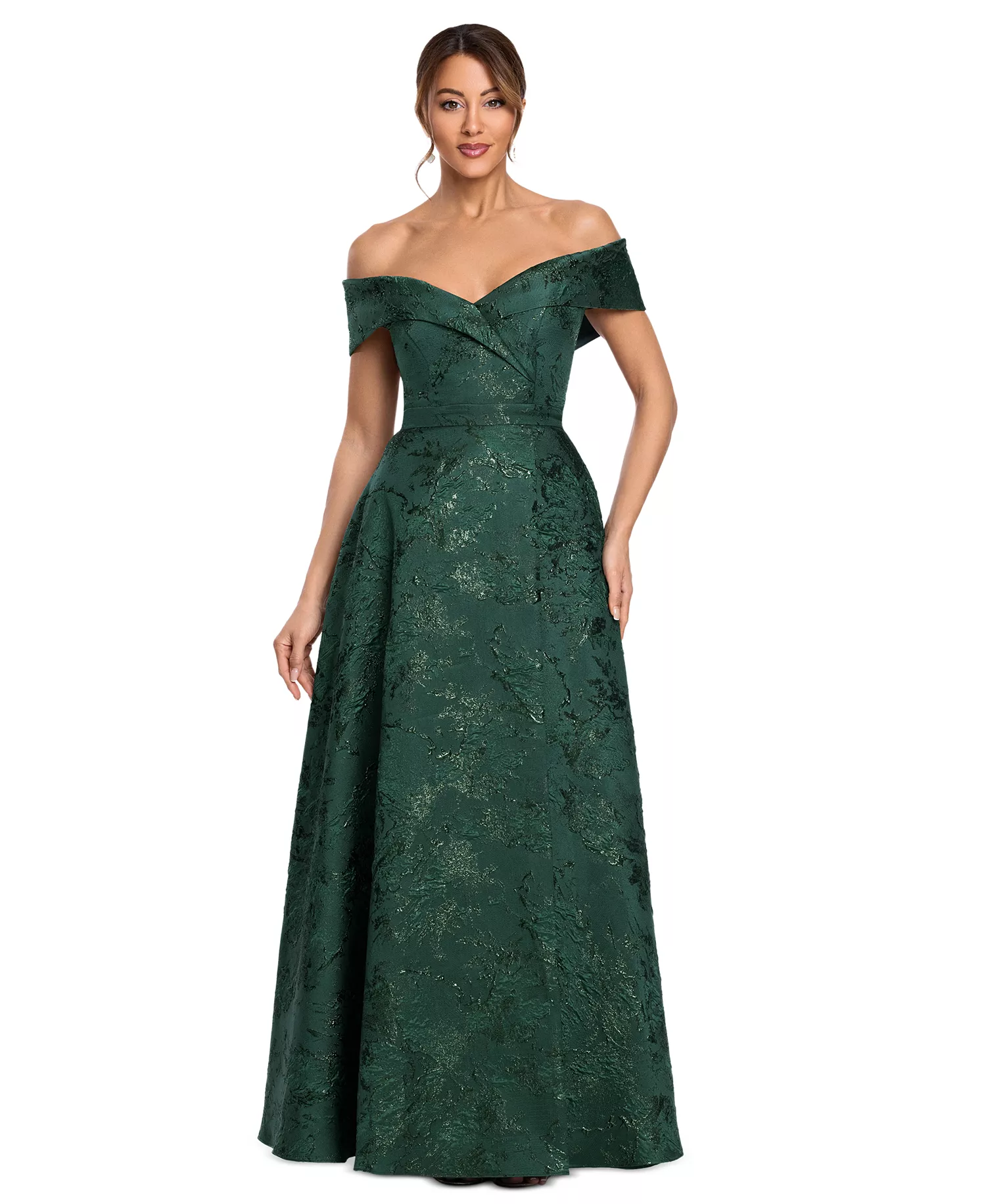 Women's Metallic Brocade Off-the-Shoulder Gown