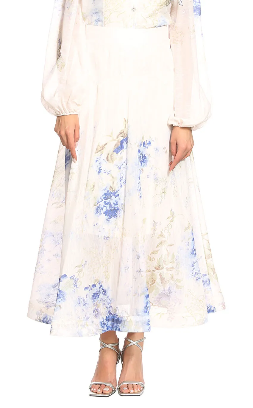 Blue Floral Ruffle Midi Dress