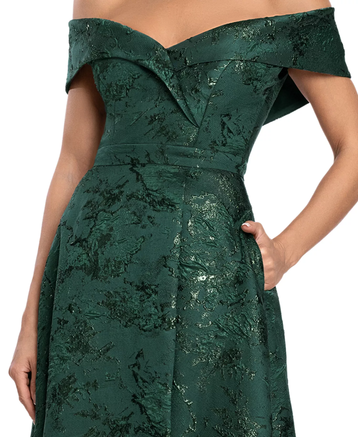 Women's Metallic Brocade Off-the-Shoulder Gown