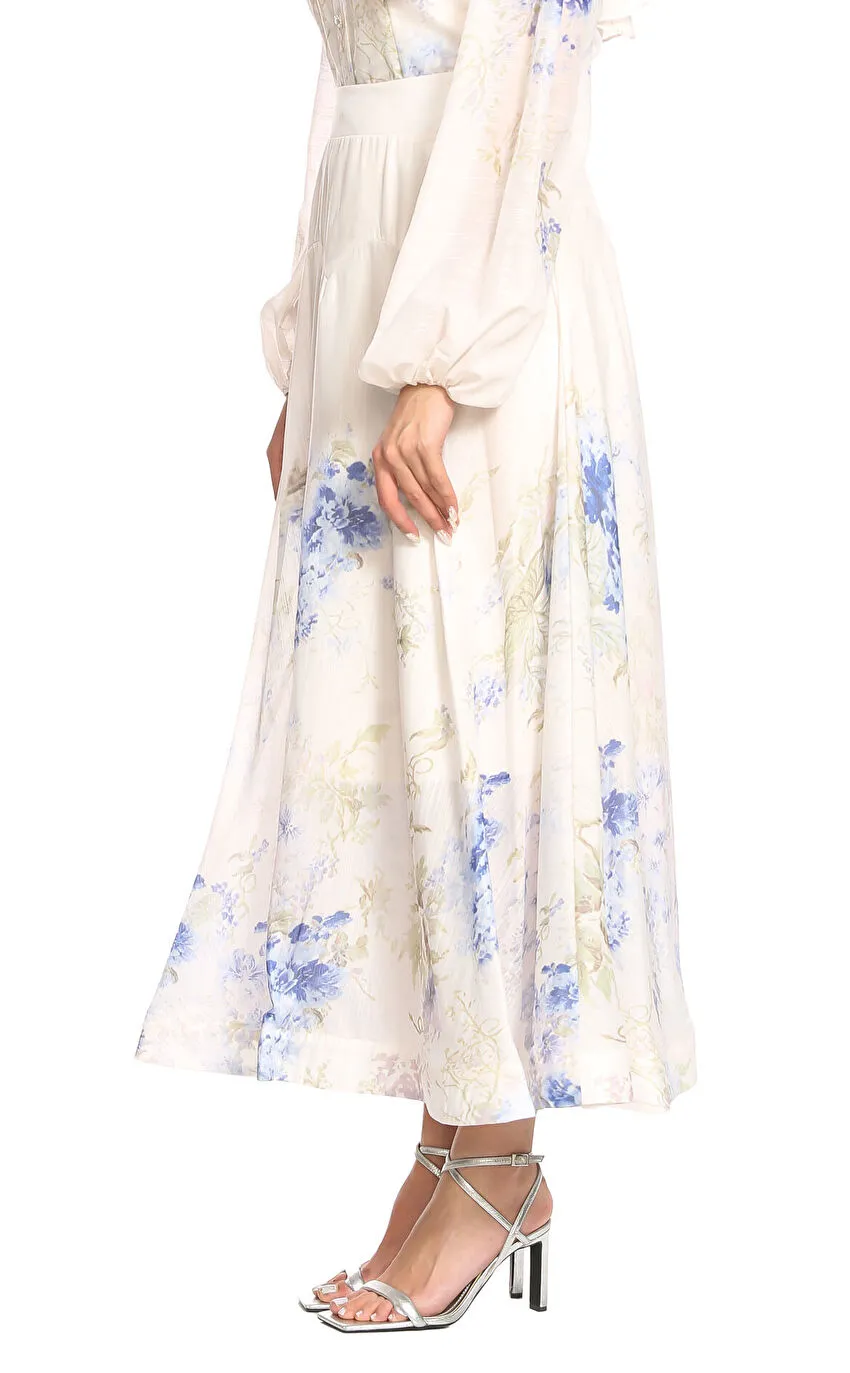 Blue Floral Ruffle Midi Dress