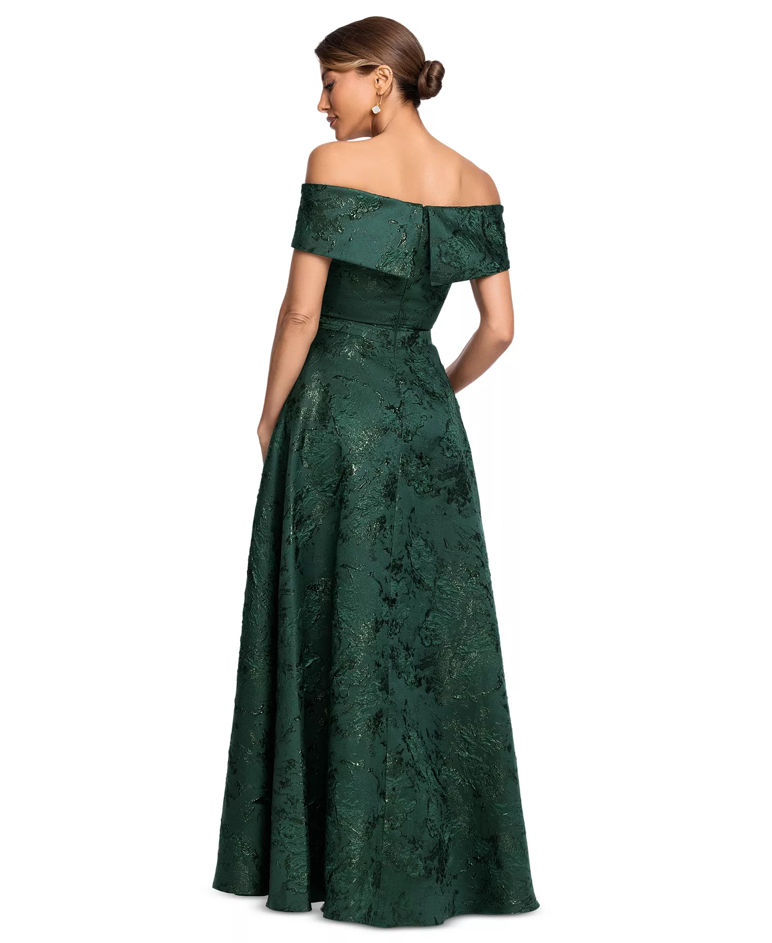 Women's Metallic Brocade Off-the-Shoulder Gown