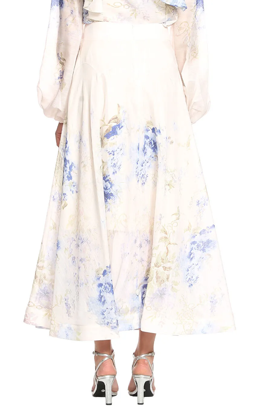 Blue Floral Ruffle Midi Dress