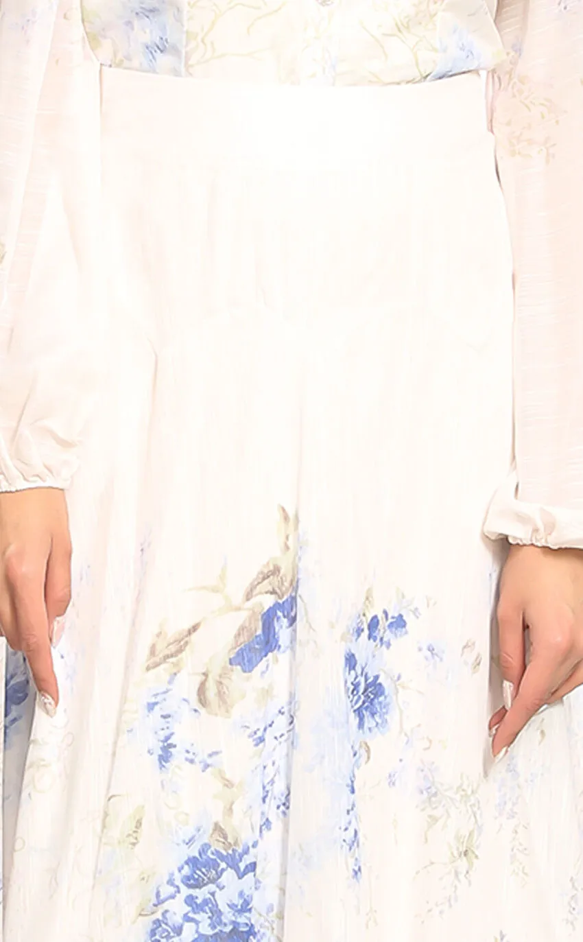 Blue Floral Ruffle Midi Dress
