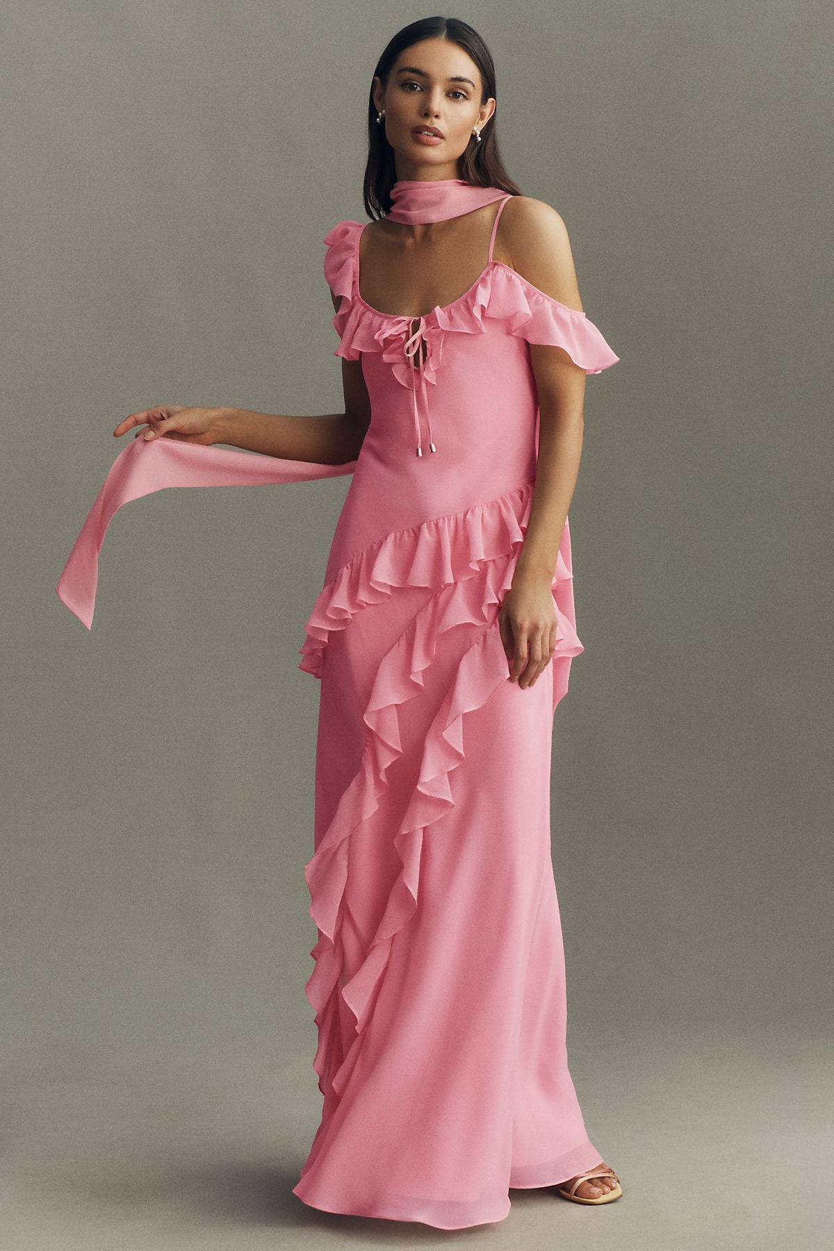 BHLDN Lottie Ruffled Chiffon Gown 1