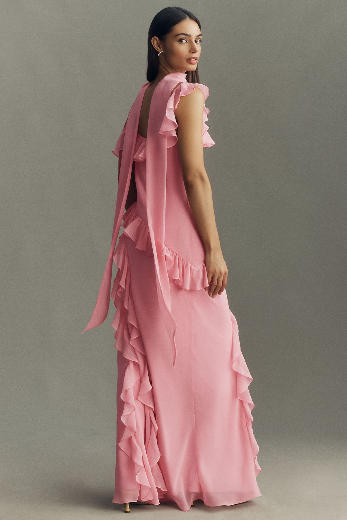 BHLDN Lottie Ruffled Chiffon Gown 3