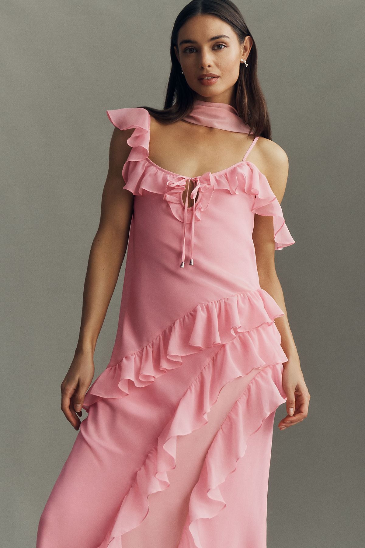 BHLDN Lottie Ruffled Chiffon Gown 4