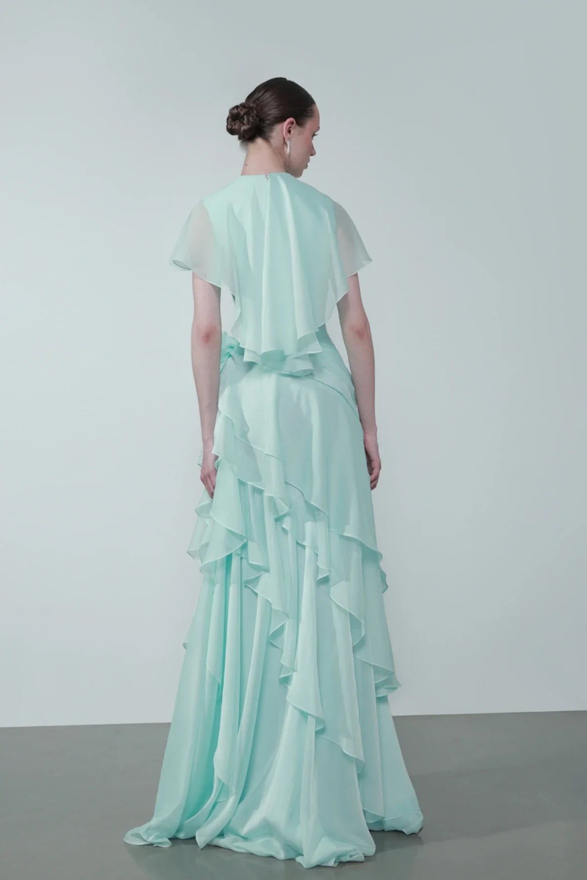 Cap-Shoulder Crew-Neck Floral-Appliqué Waist Tiered Maxi Dress 5