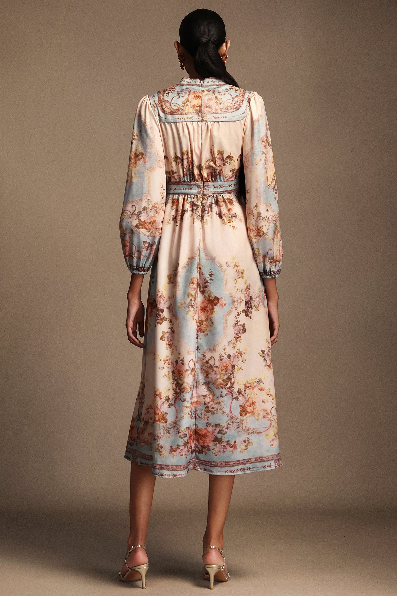 Edan Floral Printed Long Sleeves Midi Dress