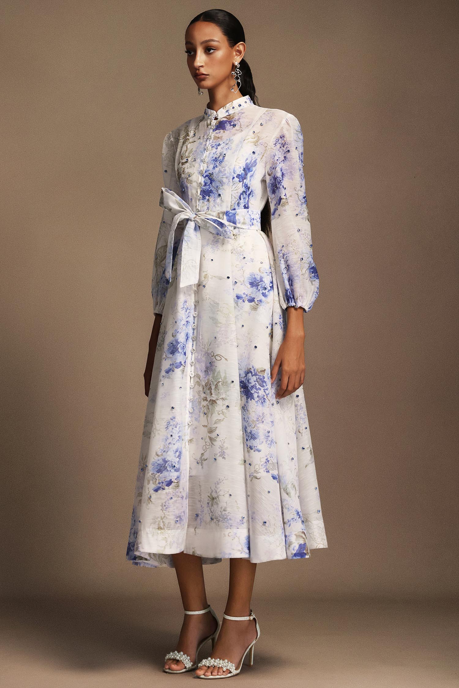 Ilsa Long Sleeves Floral Printed Diamond Midi Dress