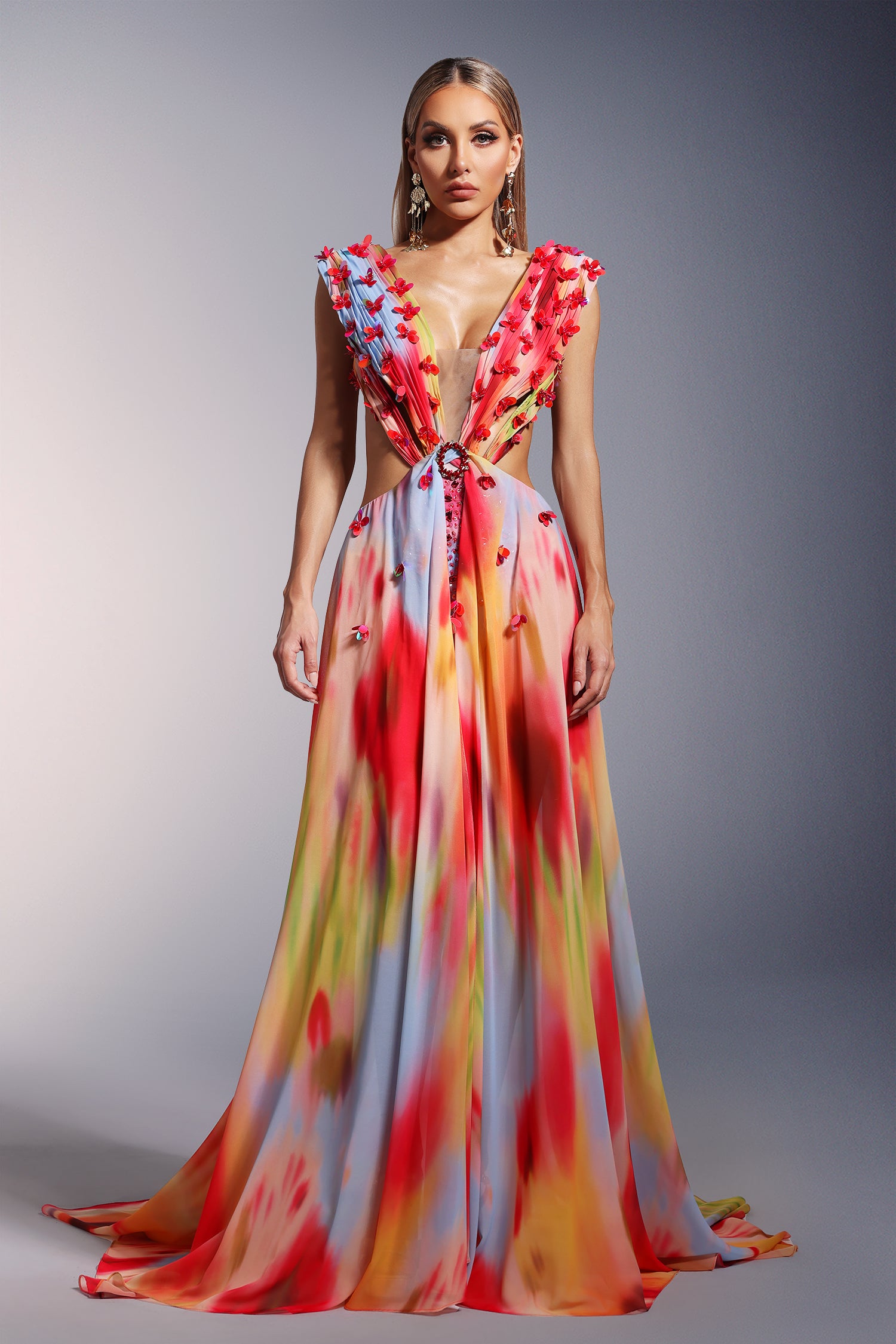 Dierea High Slit Sequins Deep-V Backless Maxi Dress