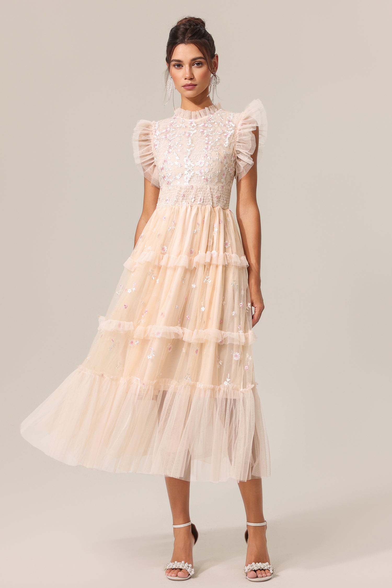 Quinny Round Neck Folds Sleeveless Midi Dress