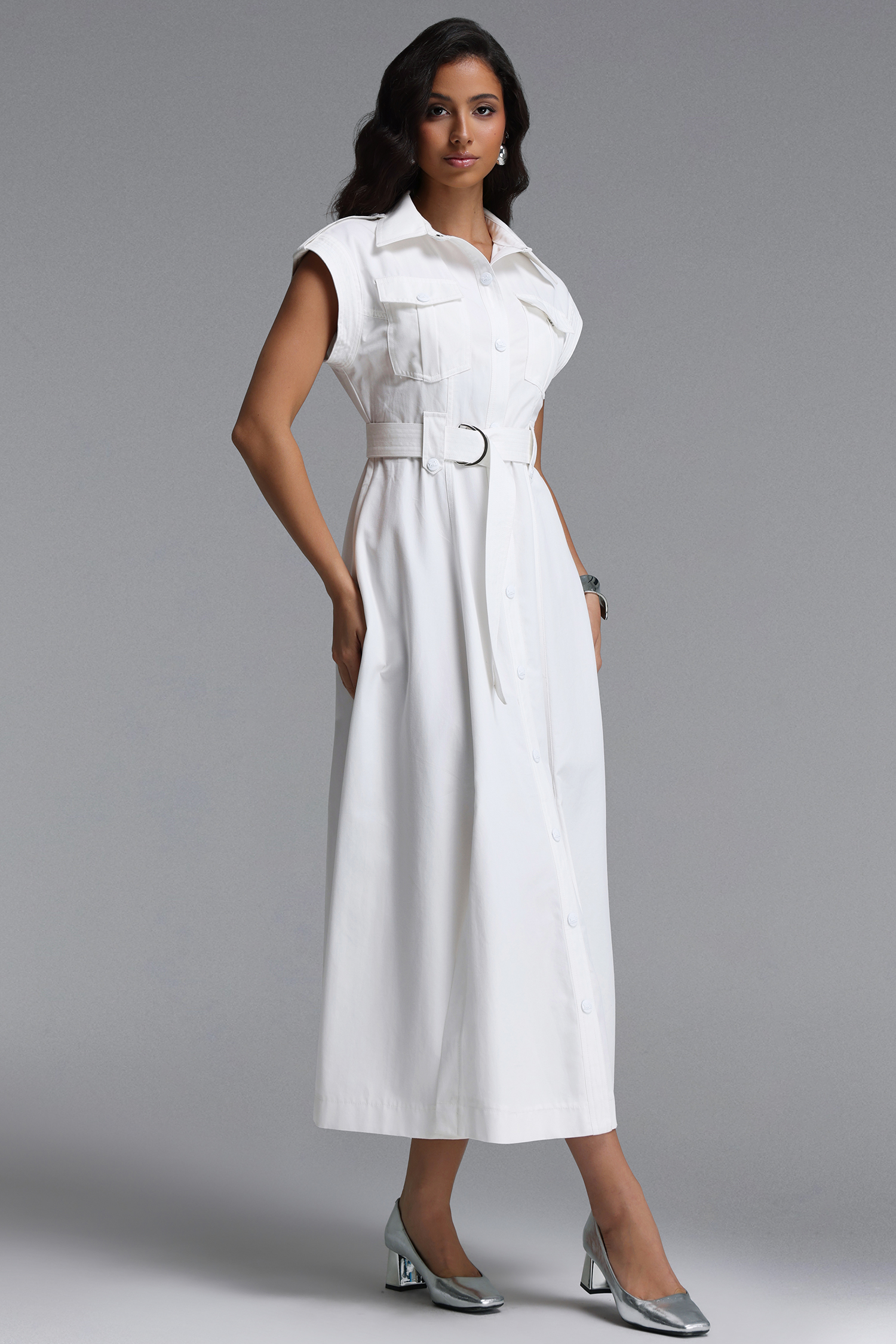 Siayh Elegant Tailored Sleeveless Woven Maxi Dress