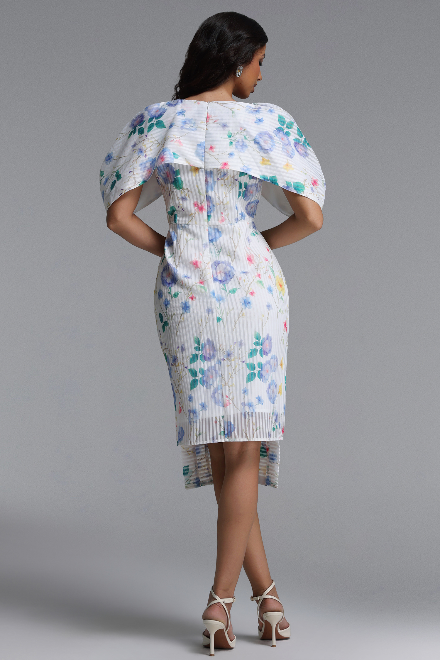 Wezal Chic Tailored Floral Print Stripe Woven Midi Dress
