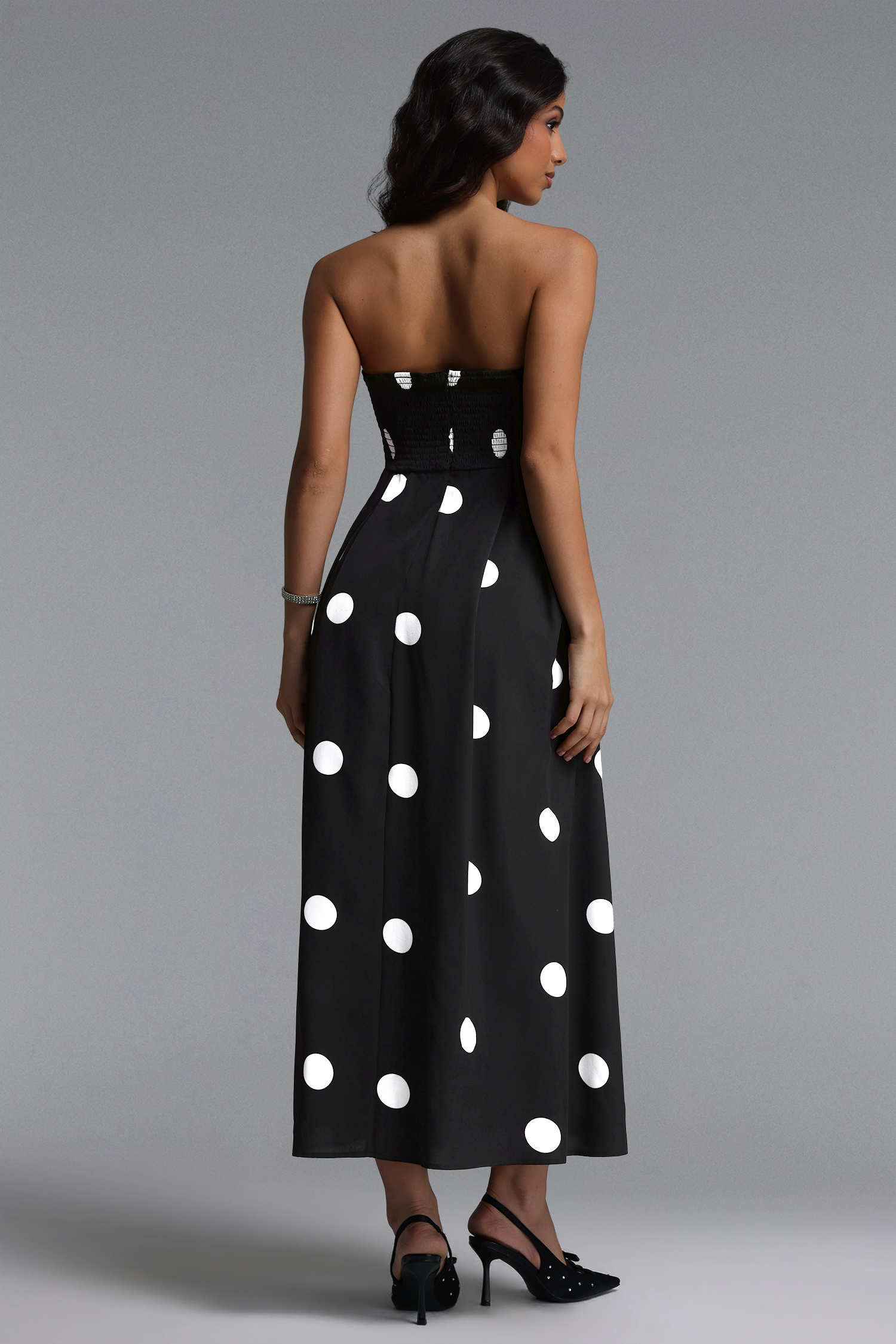 Marley Elegant Tailored Sleeveless Polka Dot Woven Maxi Dress