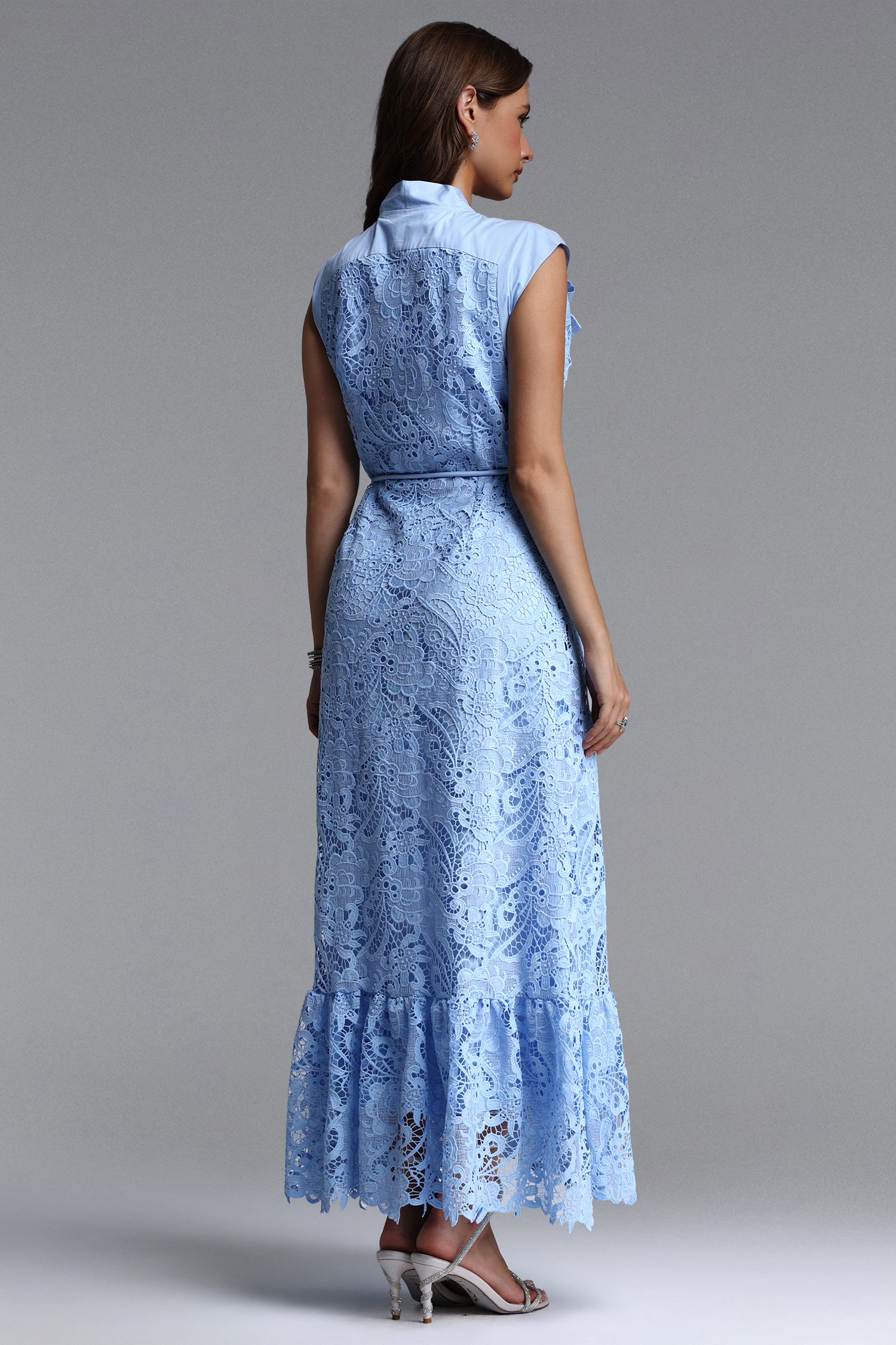 Ruthie Classic Tailored Sleeveless Bow Lace Maxi Dress