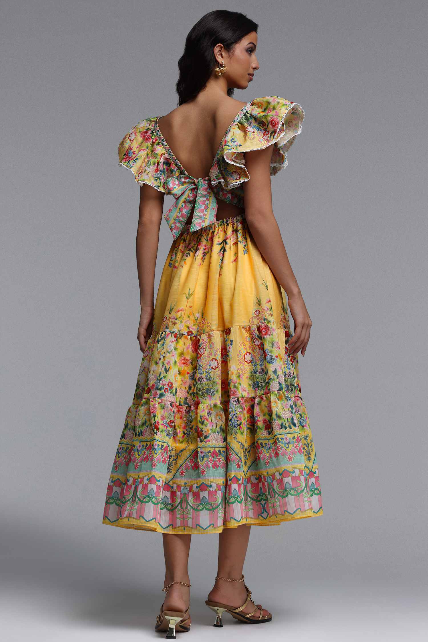 Thyra Resort Flowy Sleeveless Ruffle Floral Print Woven Maxi Dress