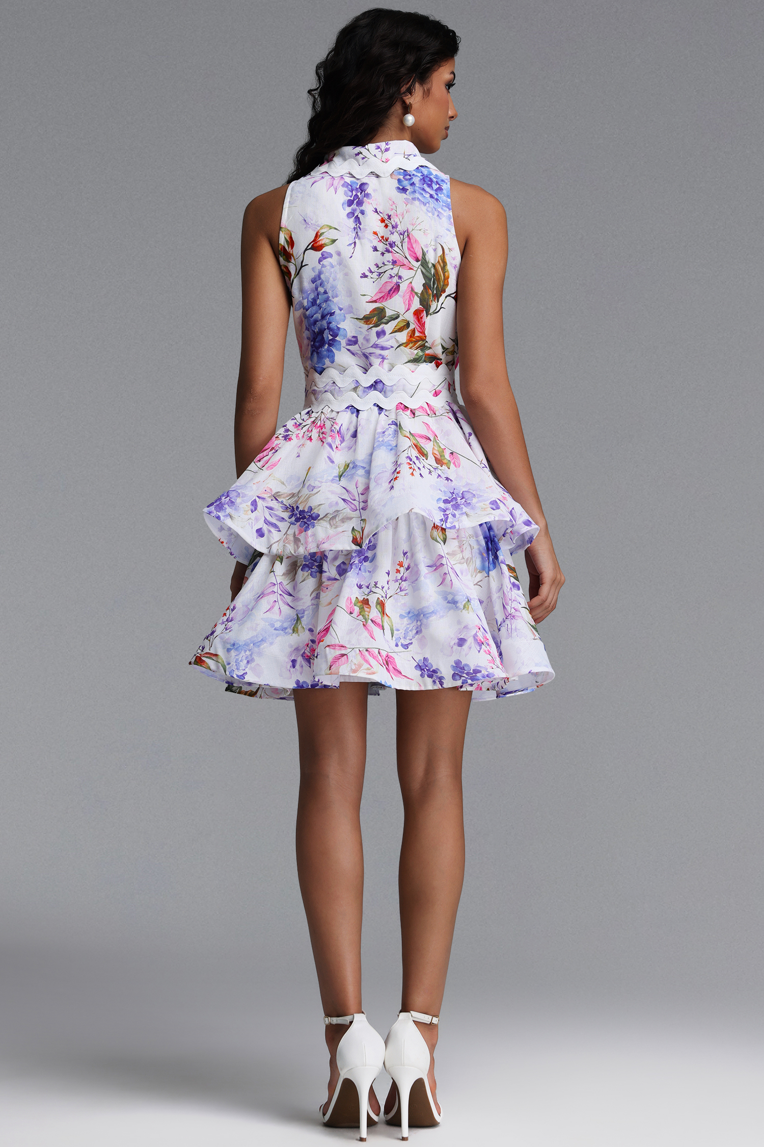 Dilara Chic Tailored Sleeveless Floral Print Woven Mini Dress