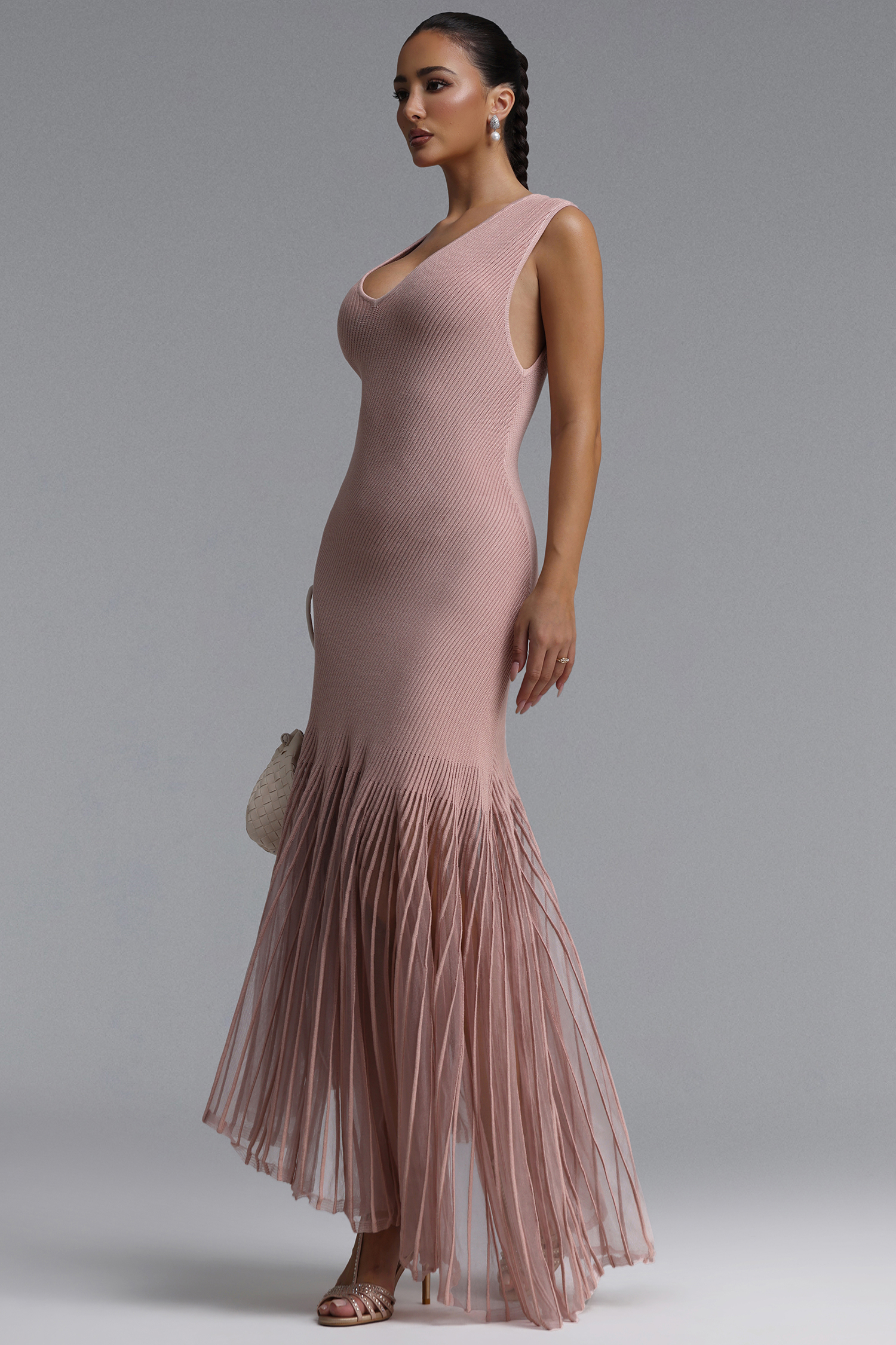 Sucia Elegant Cinched V Neck Sleeveless Knit Maxi Dress