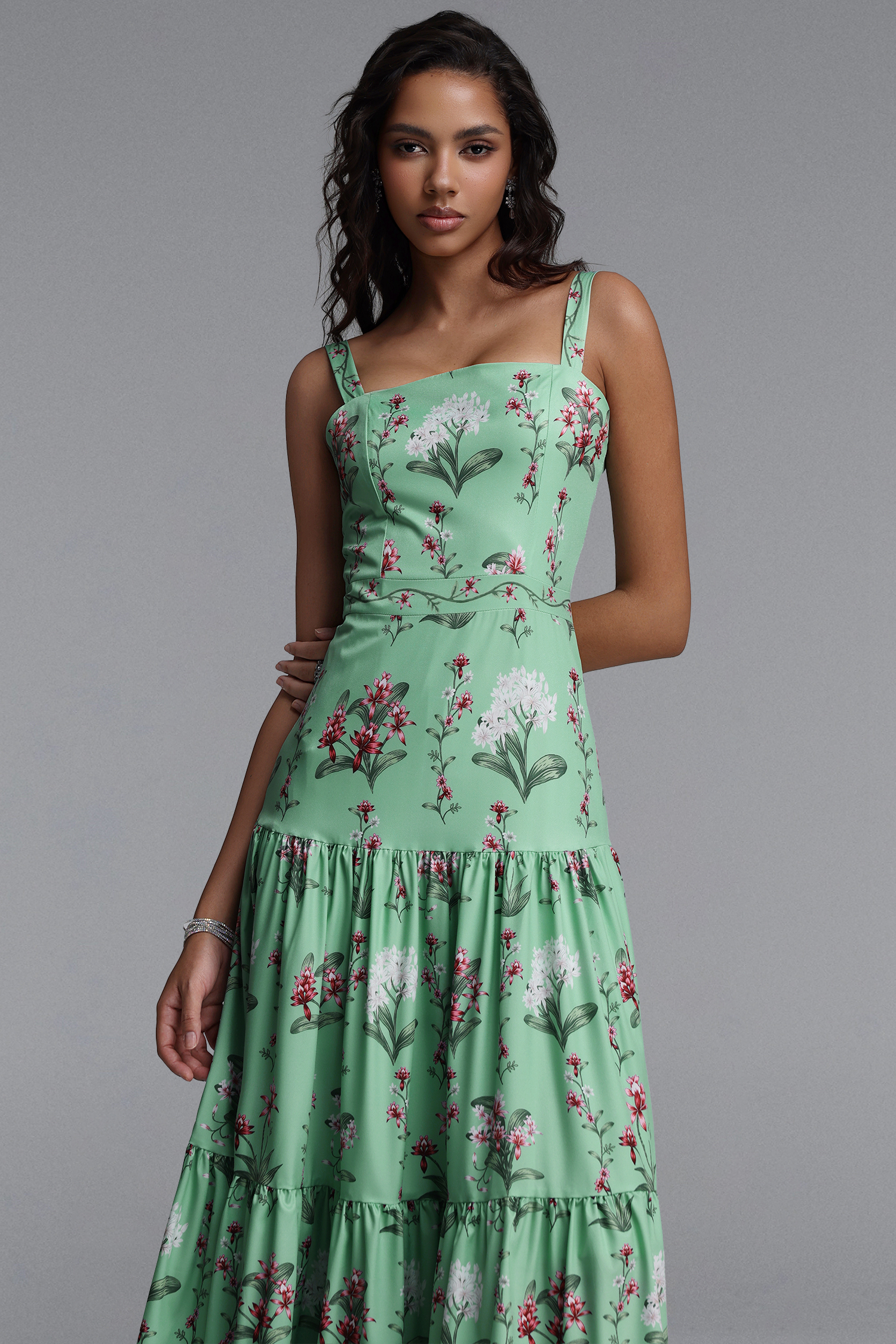 Yuio Resort Flowy Floral Print Woven Maxi Dress