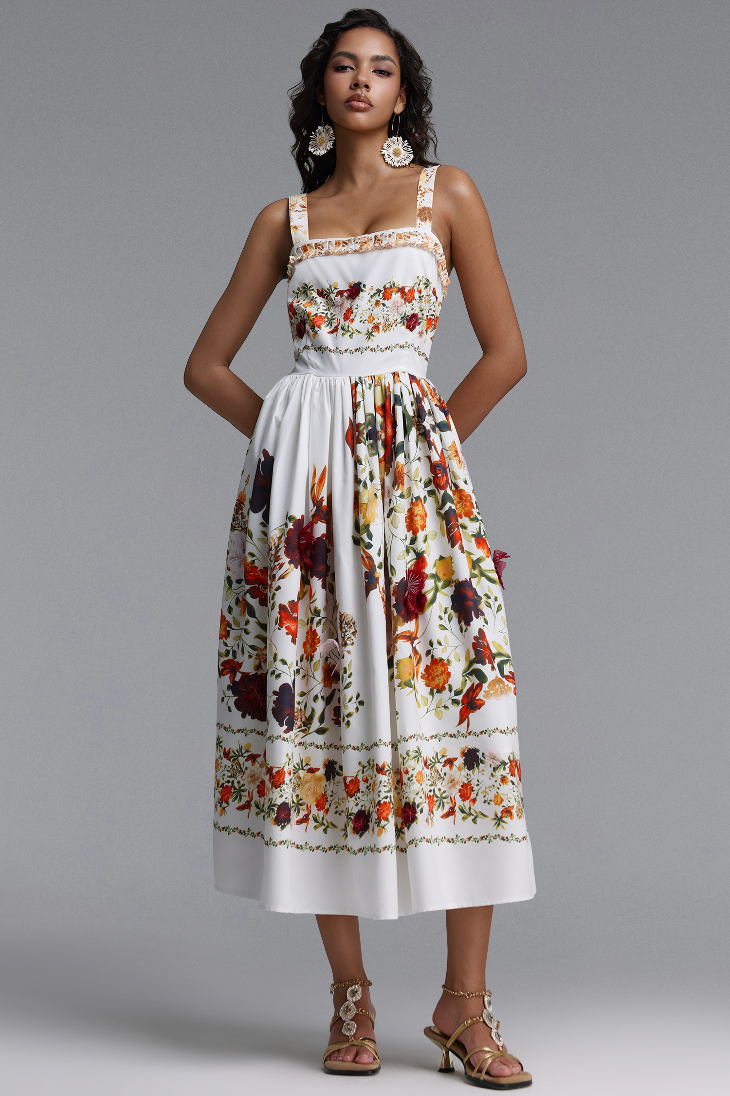 Gayu Resort Flowy Sleeveless Floral Print Woven Floral Maxi Dress