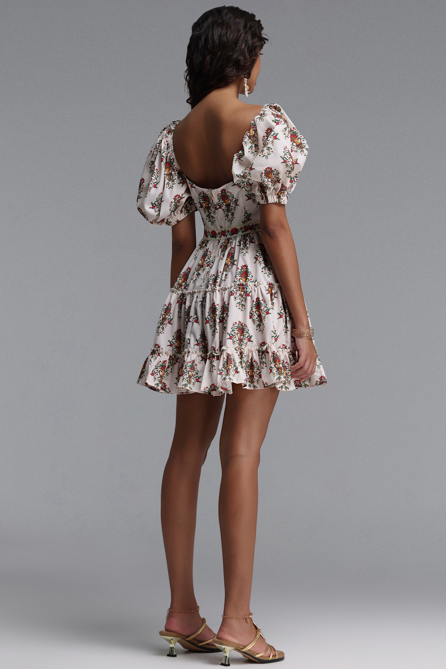 Derza Romantic Flowy Puff Sleeve Floral Print Woven Mini Dress