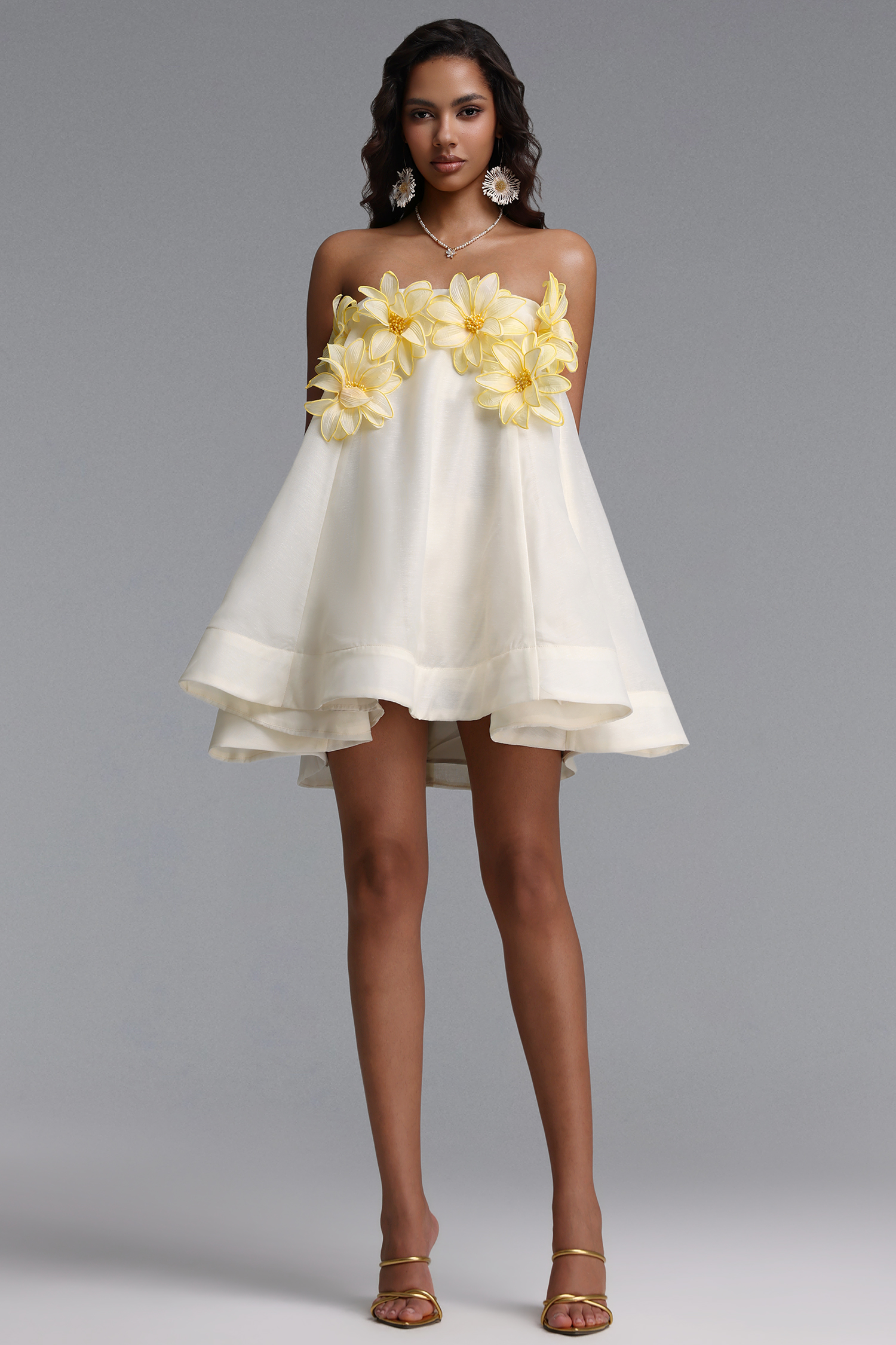 Johe Resort Flowy Sleeveless Floral Organza Mini Dress