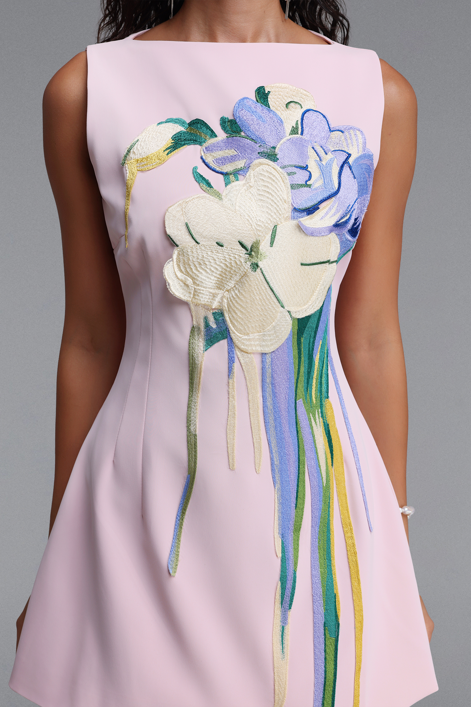 Ali Embroidered Boat Neck Mini Dress