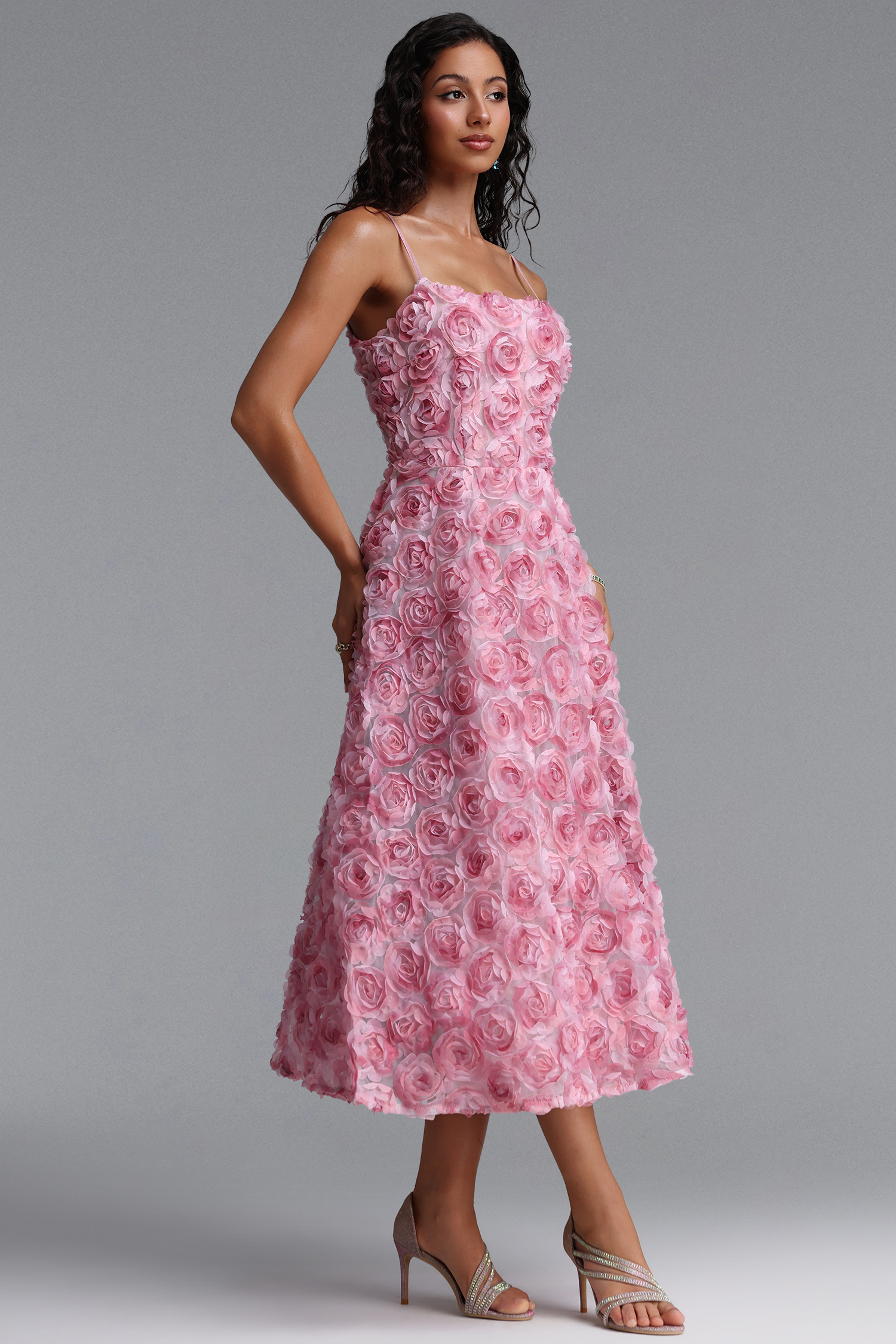 Gani Romantic Flowy Spaghetti Strap Floral Woven Maxi Dress