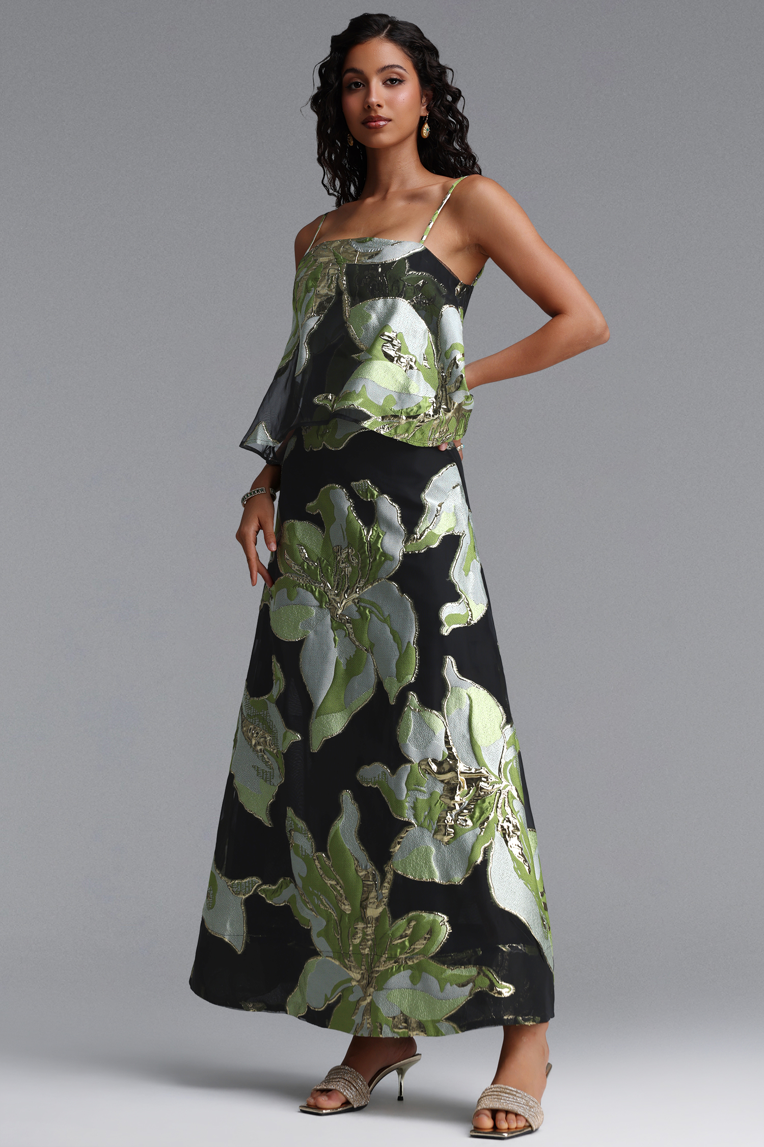 Rosita Resort Flowy Spaghetti Strap Floral Woven Maxi Dress