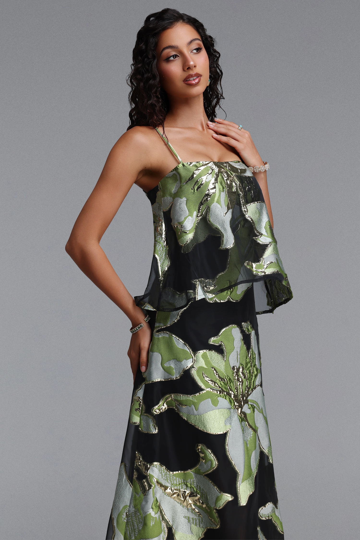 Rosita Resort Flowy Spaghetti Strap Floral Woven Maxi Dress