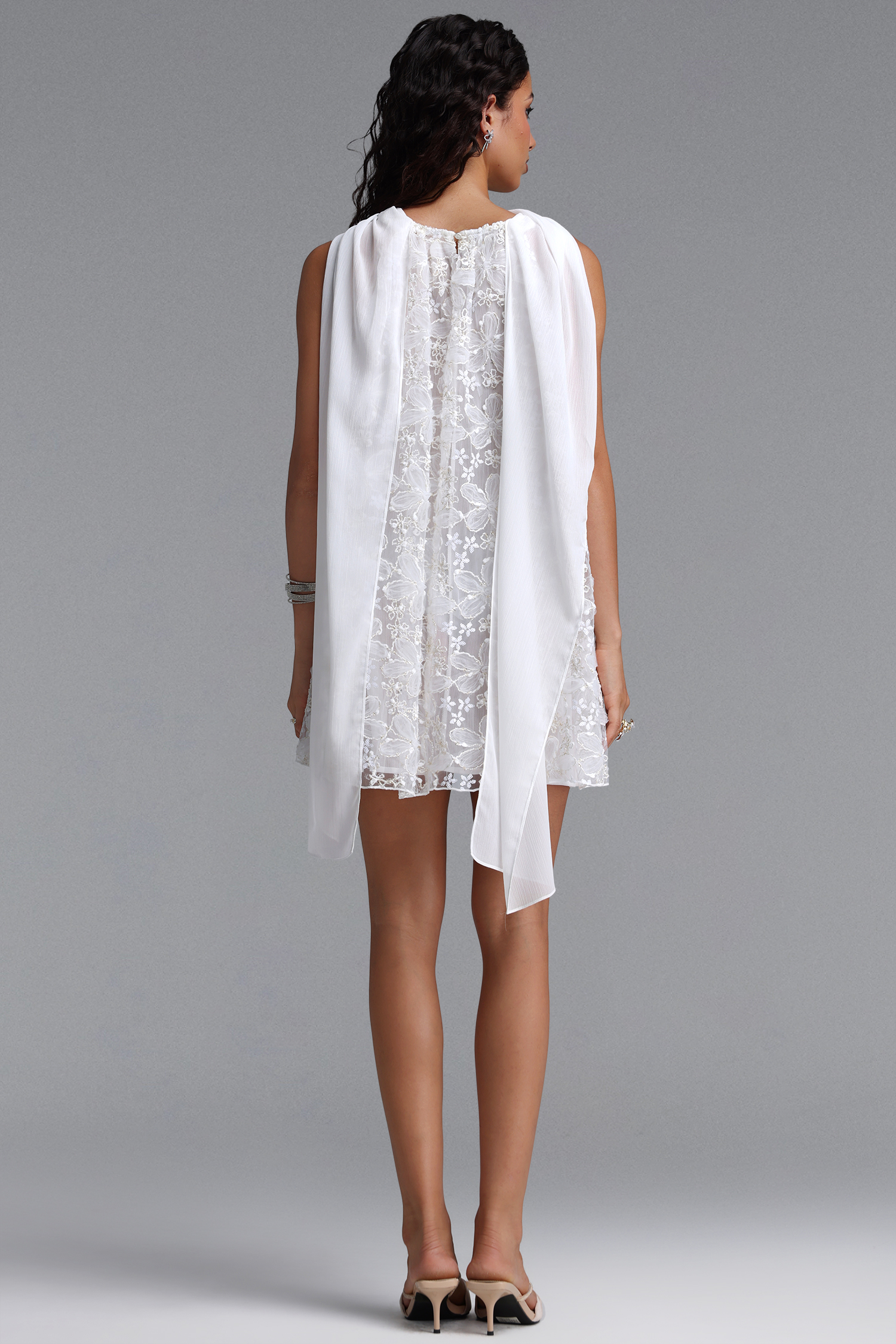 Lori Romantic Flowy Chiffon Tie Sleeveless Floral Woven Mini Dress