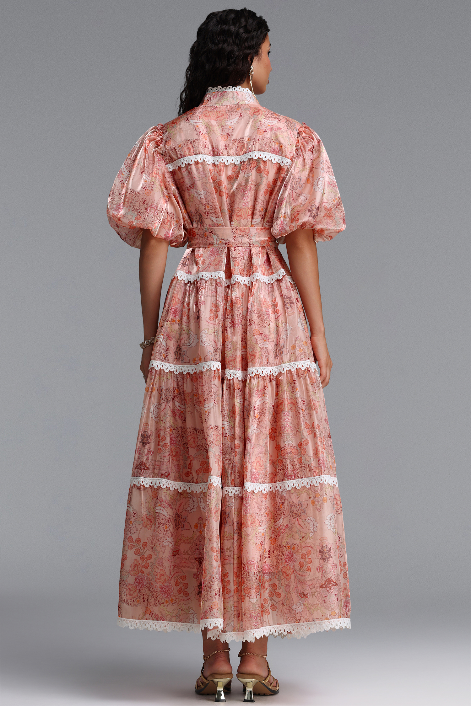 Dotte Resort Flowy Puff Sleeve Organza Maxi Dress