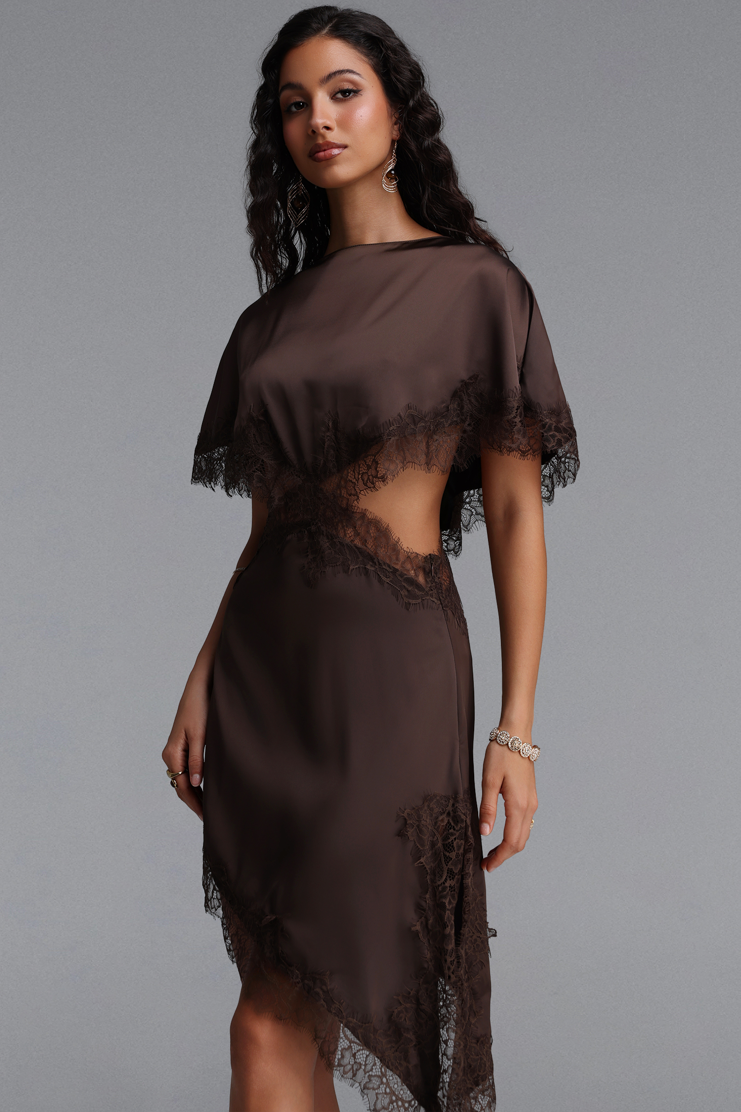 Saoirse Vintage Tailored Cut Out Lace Inset Satin Mini Dress