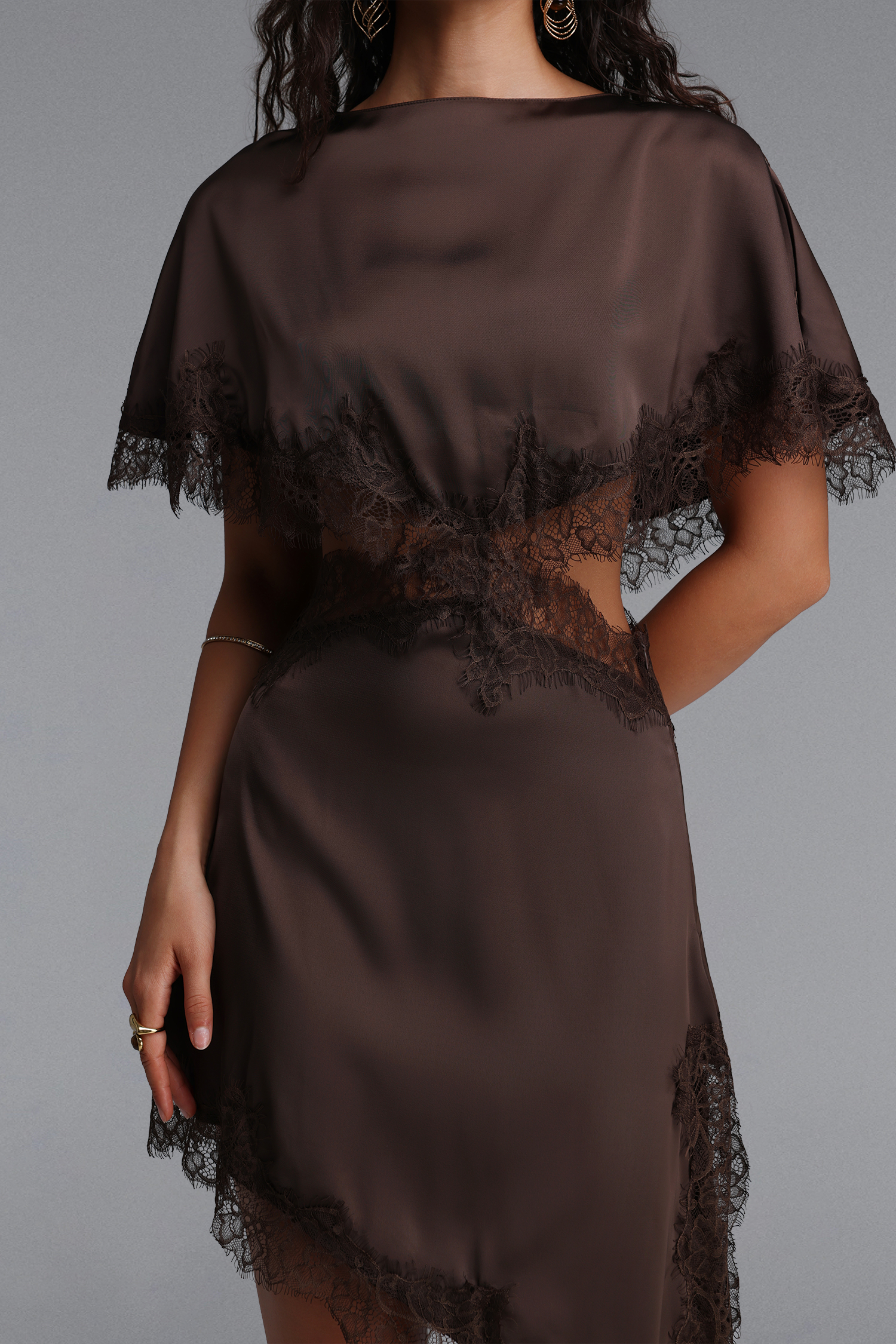Saoirse Vintage Tailored Cut Out Lace Inset Satin Mini Dress