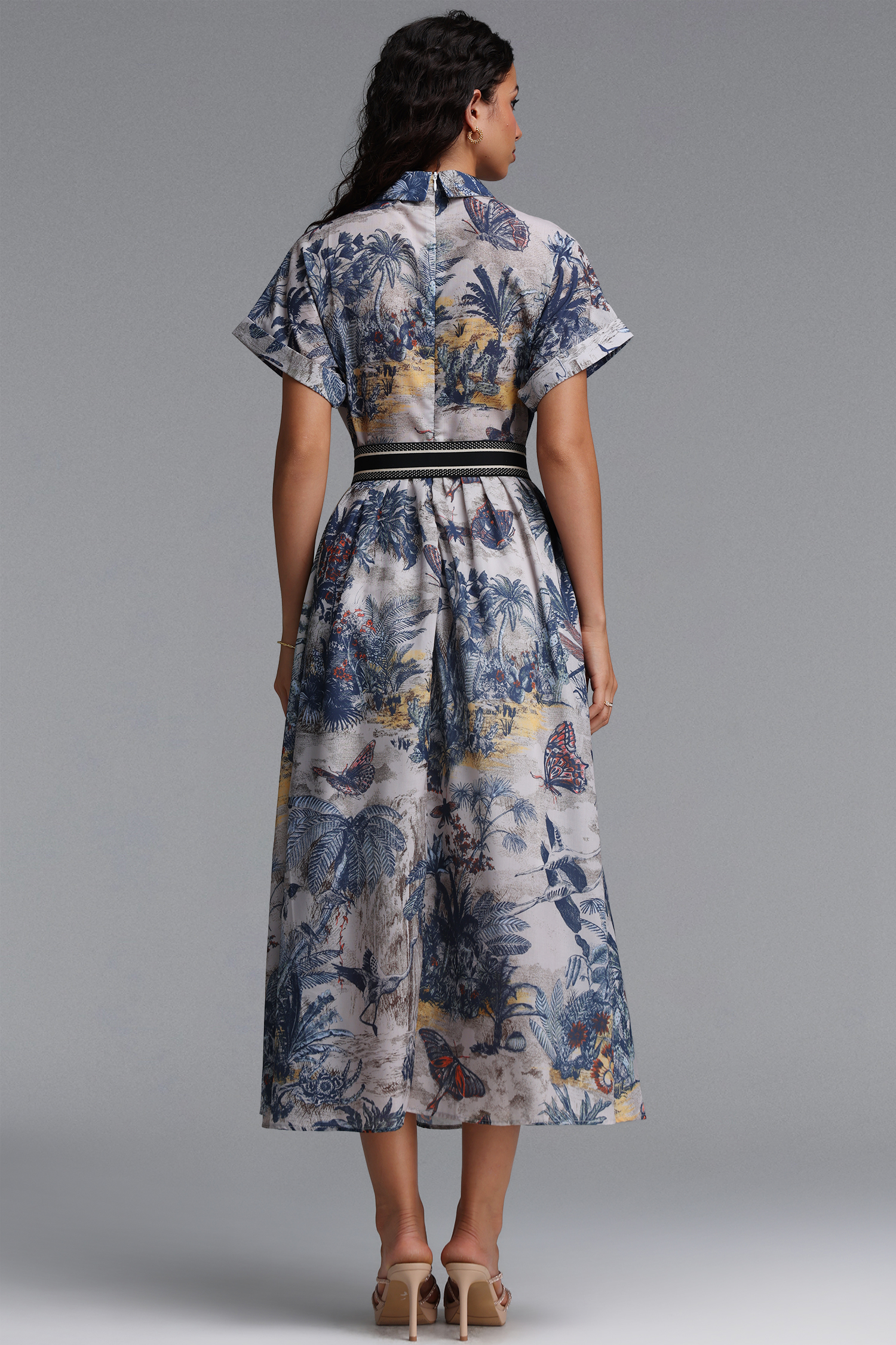 Uerzay Vintage Tailored Short Sleeve Floral Print Woven Maxi Dress