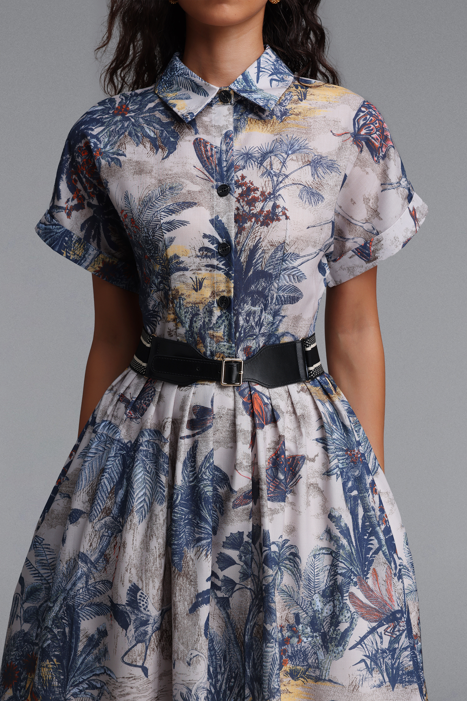 Uerzay Vintage Tailored Short Sleeve Floral Print Woven Maxi Dress