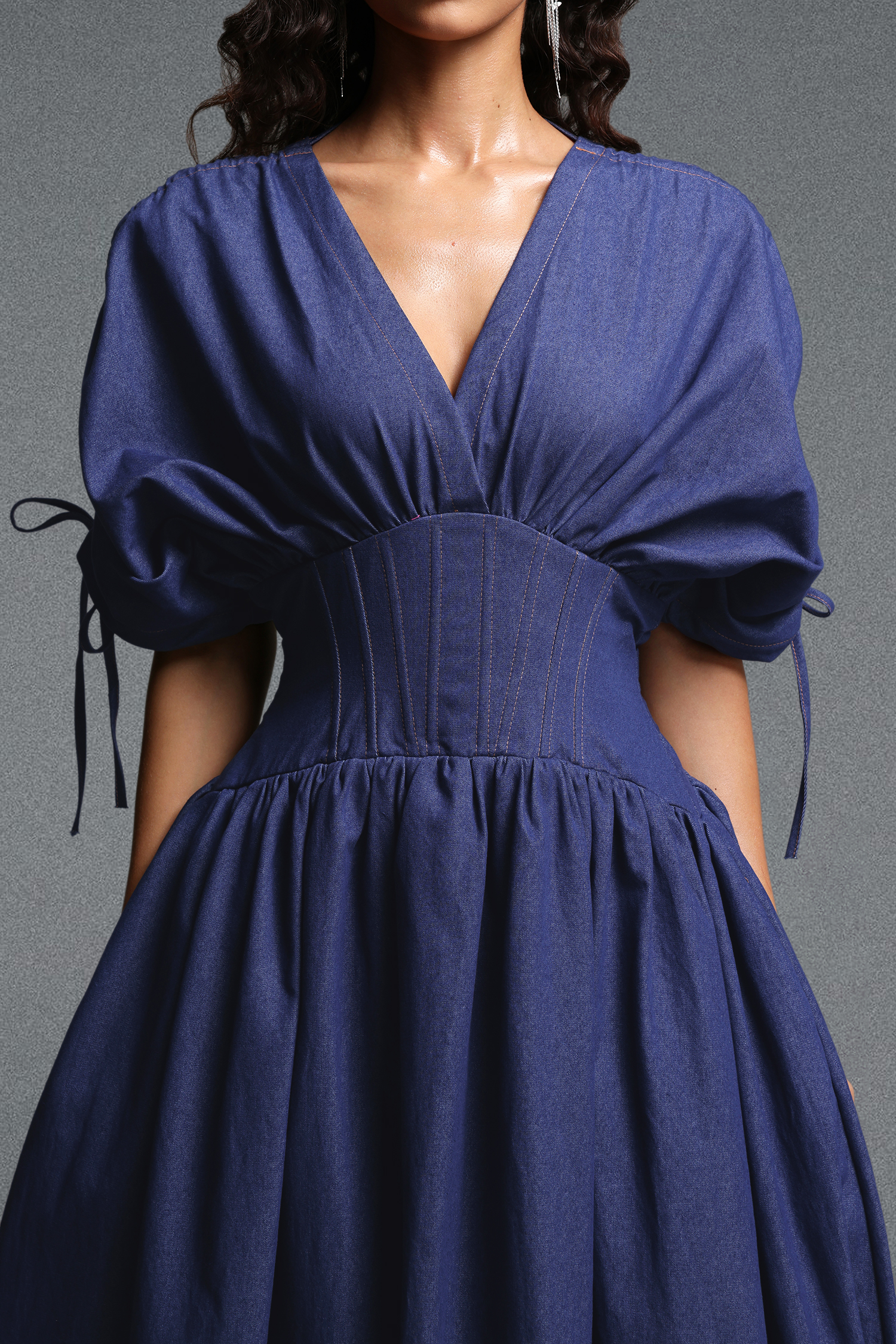 Faran Chic Tailored Denim Maxi Dress