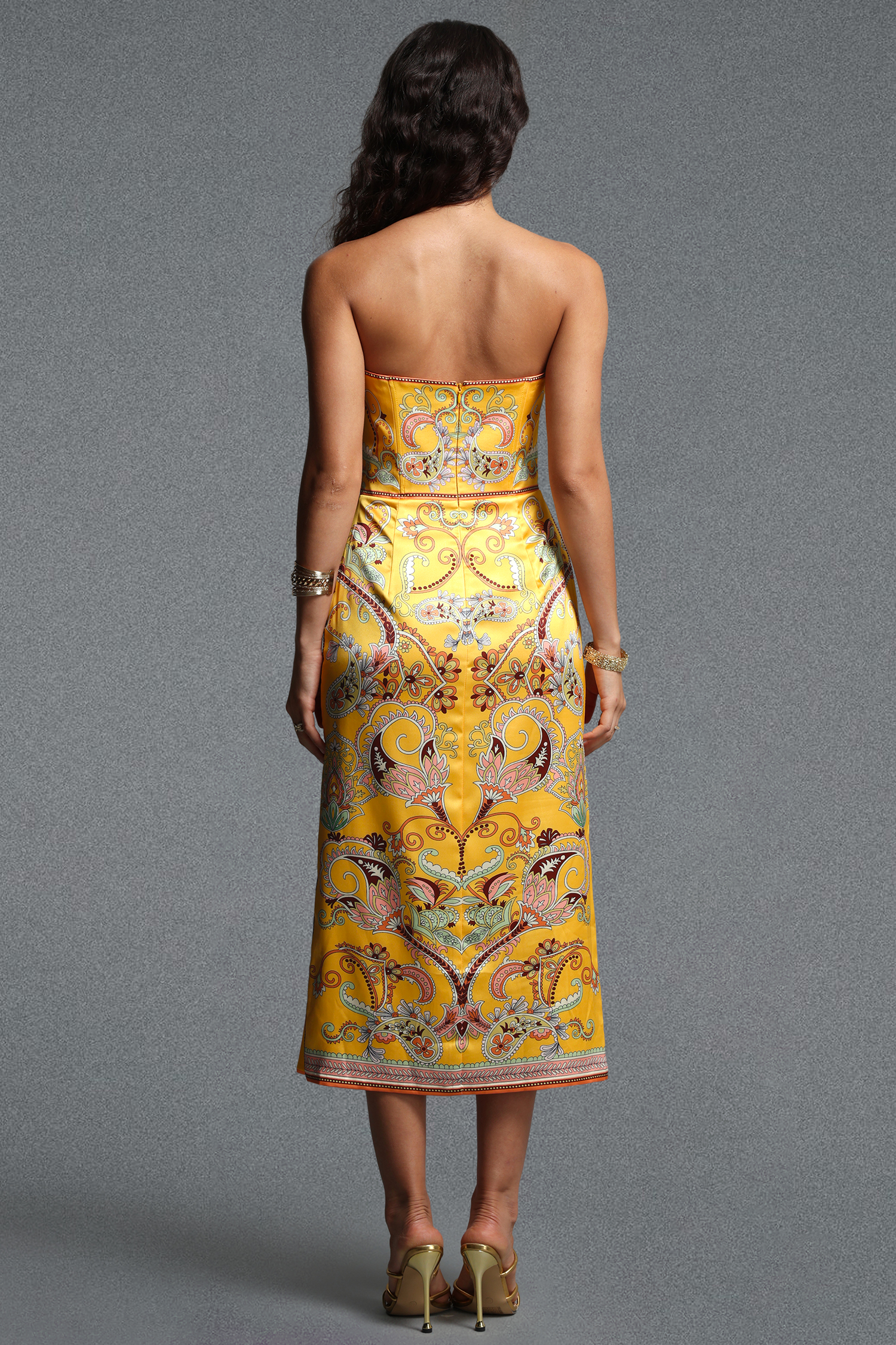 Marion Strapless Printed Twill Midi Dress