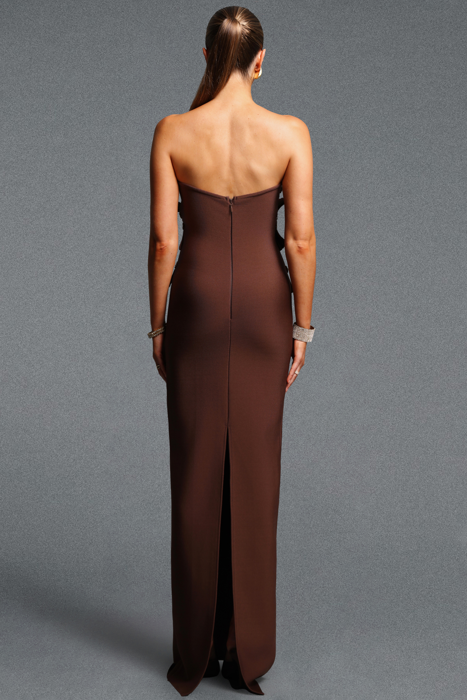 Toto Stylish Strapless Ruched Beaded Decor Bandage Maxi Dress