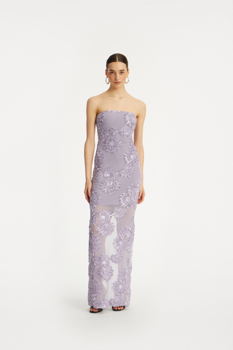 3d Mesh Maxi Dress Purple