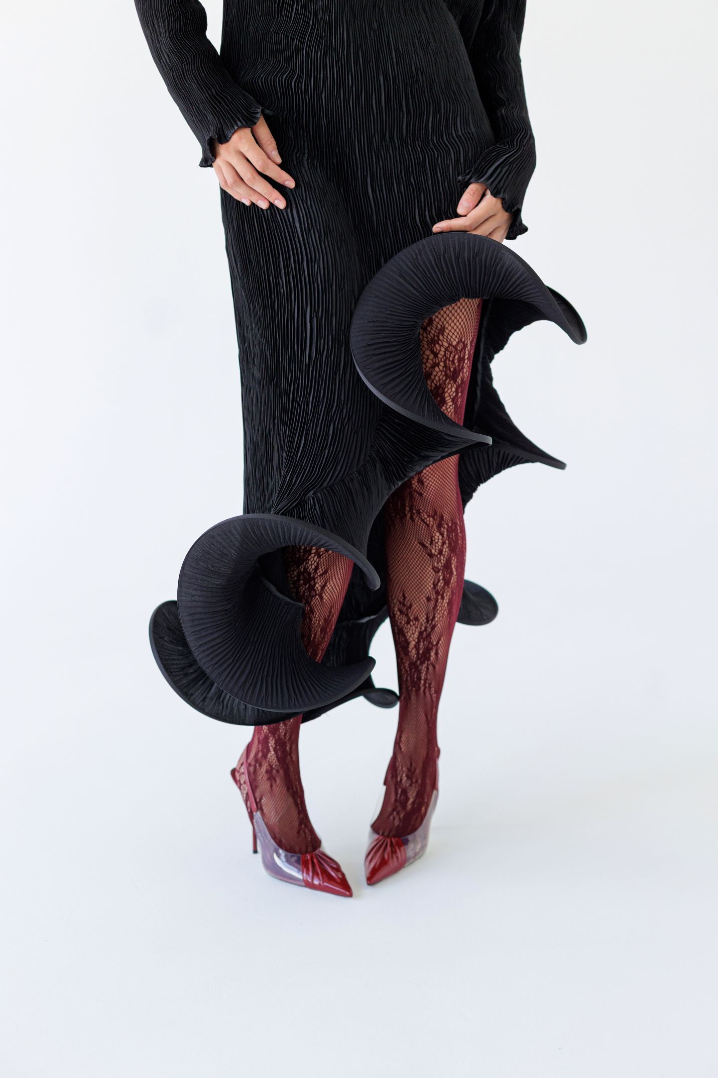 Flared Skirt with Ruffled Hem Long-sleeve Dress