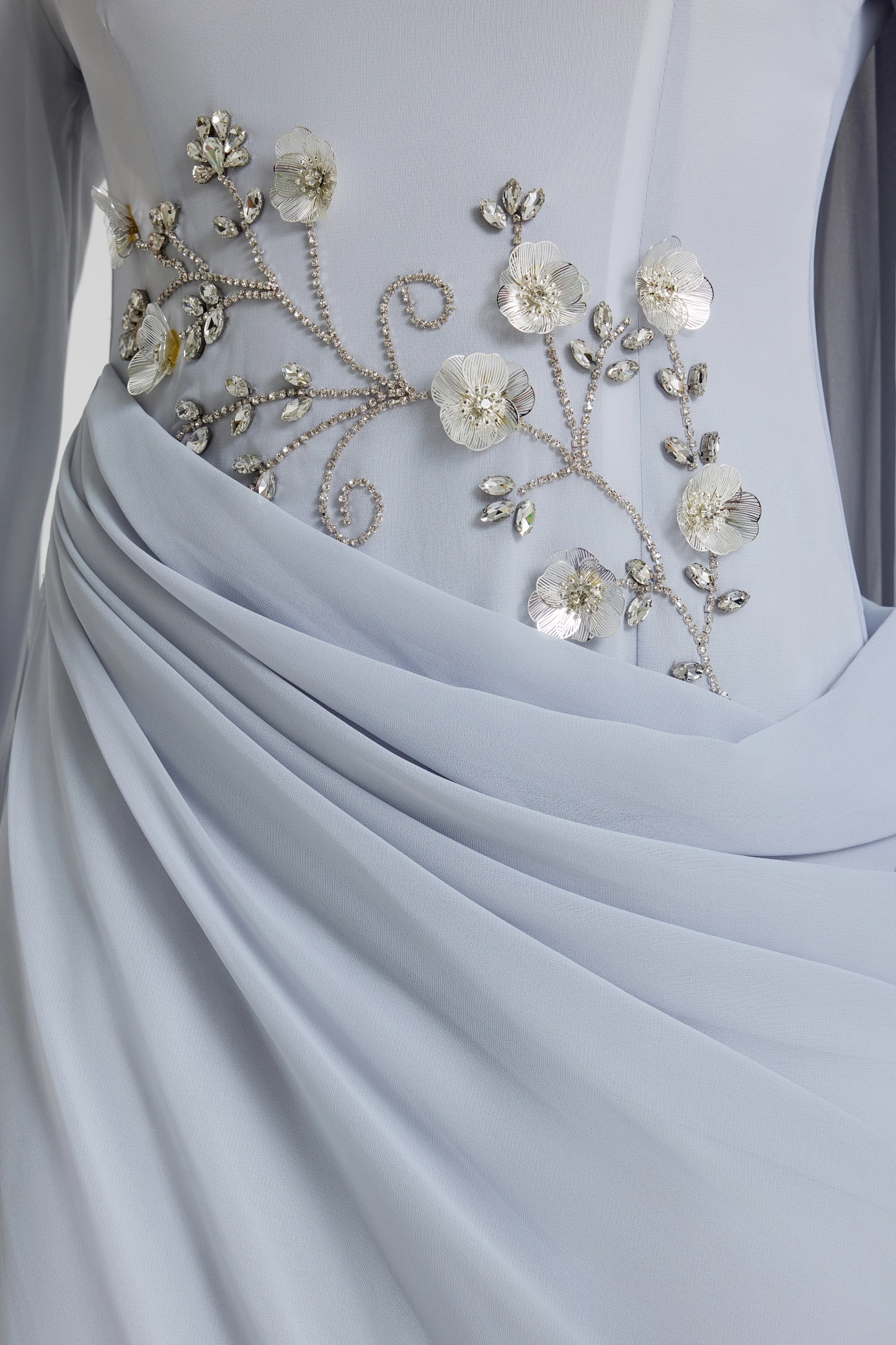 Draped Light Blue Cape Evening Dress