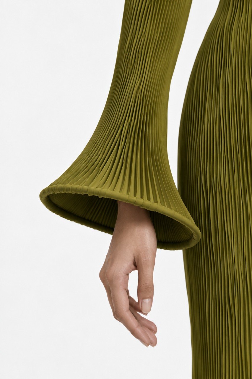 Flared Skirt with Ruffled Hem Long-sleeve Dress