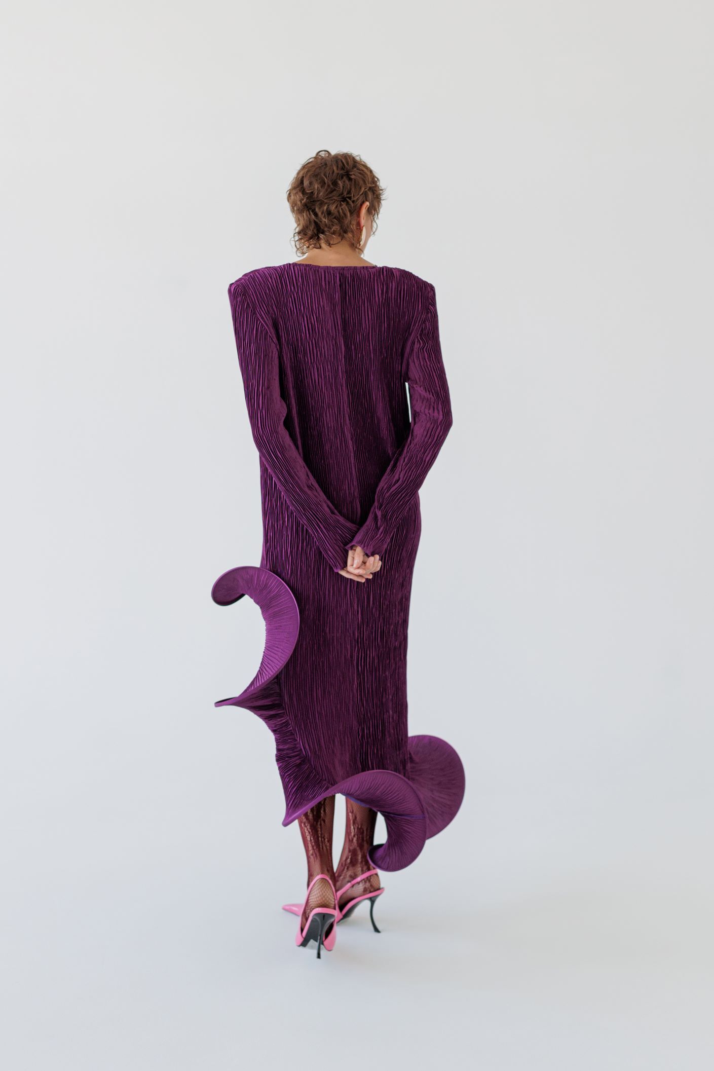 Flared Skirt with Ruffled Hem Long-sleeve Dress